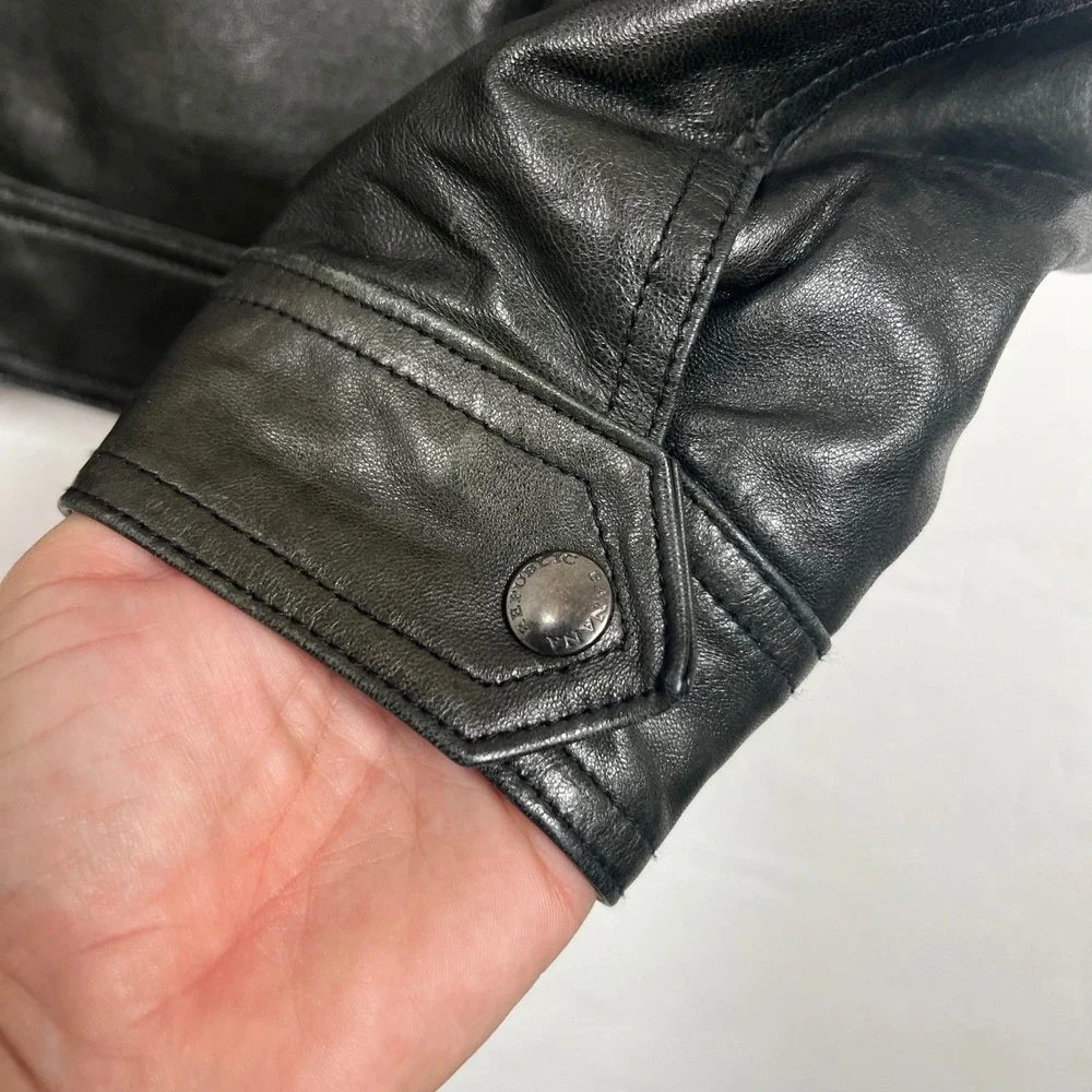 Banana Republic Mens Black Lamb Leather Cafe Racer Moto Jacket 970403 Large
